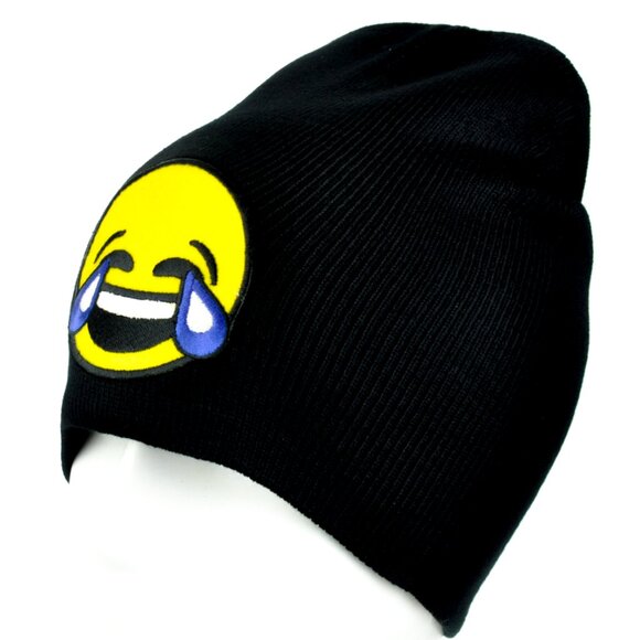 Yellow LOL Laugh Out Loud Face Emoji Beanie Knit Cap Hat Instagram Snapchat - Picture 3 of 9